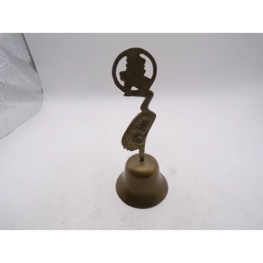 Vintage Brass‎ Crane Shou Longevity Character Hand Bell Asian Oriental 5